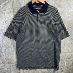 Eddie Bauer blue striped polo shirt  Mens Size L #preppy #golfwear